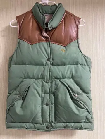 HYSTERIC GLAMOUR 히스테릭 다운 베스트 그린 x 브라운 가죽