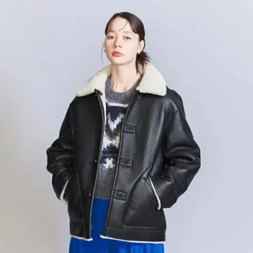 인조 가죽 리버서블 보아 블루종