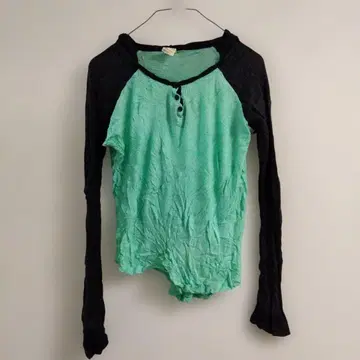 1점 한정 ZINE 민트 그린/블랙 긴팔 티셔츠 티셔츠 [ S ]