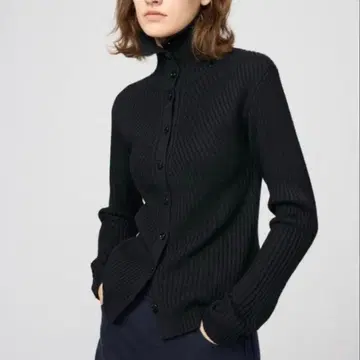 유니클로 U 메리노 블렌드 하이넥 가디건 블랙 M