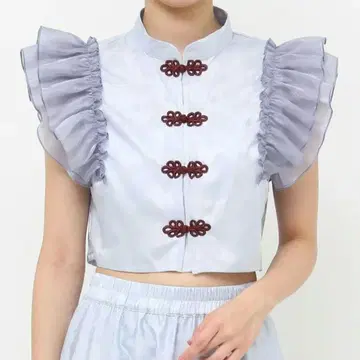 도킹 프릴 차이나 블라우스