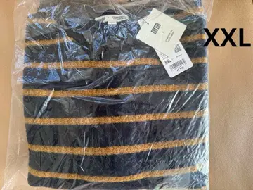 유니클로 프리미엄 라무 보더 크루넥 스웨터 블루 XXL