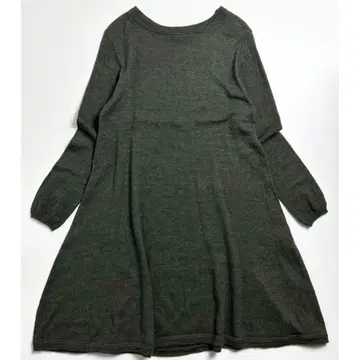 [ 새상품급 ] 45R/울코튼 니트 튜닉/플레어 원피스/카키/일본제