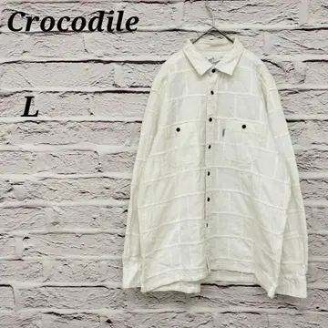 크로커다일 [ L ] 긴팔 셔츠 코튼 화이트 캐주얼 패치워크