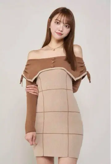 darich 오프숄더 니트 원피스 브라운 FL 즉시 발송