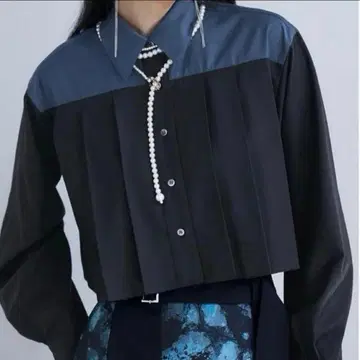 HARE 플리츠 숏 셔츠 블루