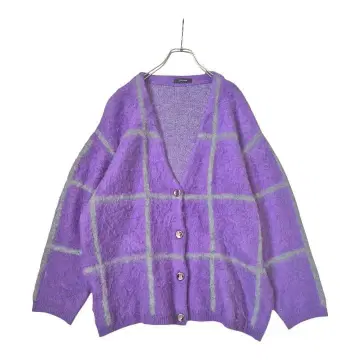 JEANASIS 빅 루즈 체크 니트 가디건 퍼플 계열 포근포근