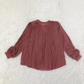 LES MUES AOKI 쉬폰 블라우스 개더 골드 버튼 M