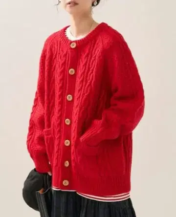 Freak's Store 빨간색 피셔맨 니트 가디건