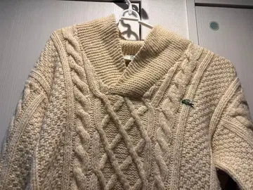 Lacoste 케이블 니트 하이넥 스웨터 크림색