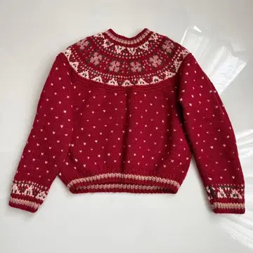 스트릿 올갠 노르딕 무늬 긴팔 니트 스웨터 빨간색
