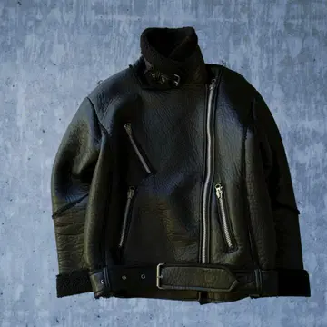 [ L 상당 ] 새상품급 두툼한 페이크 무스탕 라이더 자켓 Y2K