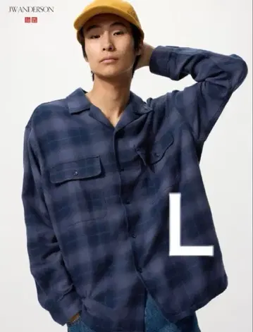 [ 미사용 ] 유니클로 브러쉬드 코튼 오버 사이즈 셔츠 블루 L 사이즈