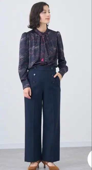 ANAYI 트윌 속기모 마린 팬츠 36 하이웨스트