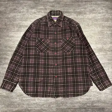 NEPENTHES 코튼 플란넬 셔츠 퍼플 택 체크 무늬 S