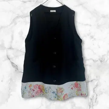 아틀리에 리츠코 블랙 슬리브리스 셔츠 핸드메이드 일본제 꽃무늬 M