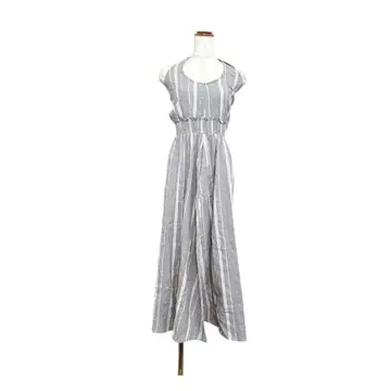 To the sea 스트라이프 홀터넥 롱 원피스 그레이 계열 면 린넨