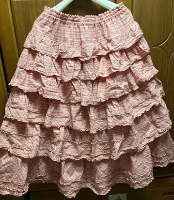 핑크하우스 체크 티어드 스커트