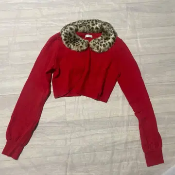 MILK 빨간색 가디건 레오파드 옷깃