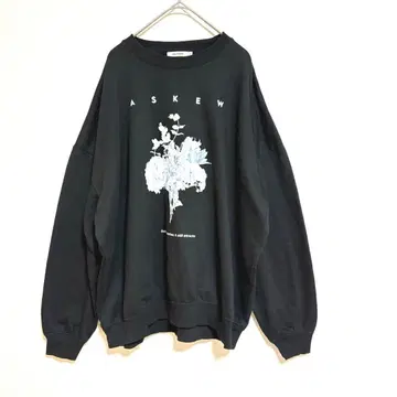 [ WEGO ] 플라워 프린트 블랙 맨투맨 로고 M 오버 사이즈