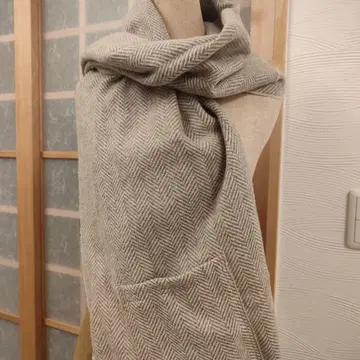 울 혼방 헤링본 스톨 베이지