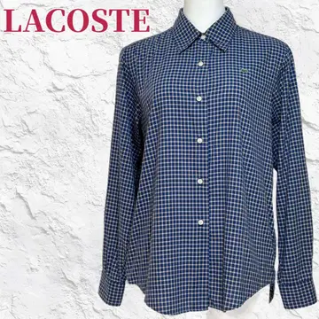 컨디션 최상 라코스테 체크 무늬 코튼 셔츠 넉넉한 긴팔 (40) 캐주얼
