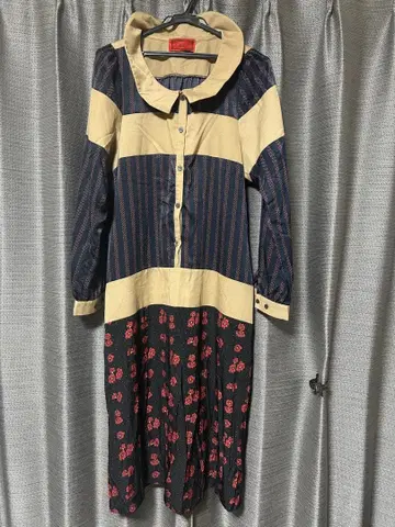 somari 스트라이프 꽃무늬 긴팔 원피스