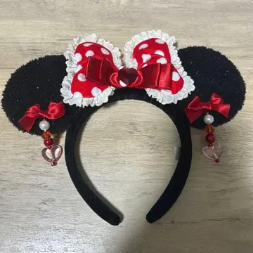미니 마우스 머리띠 디즈니랜드 시 라메 하트 리본 도트