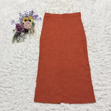 새상품급*안티로자홀리데이 리브 니트 롱 스커트 허리밴딩 오렌지