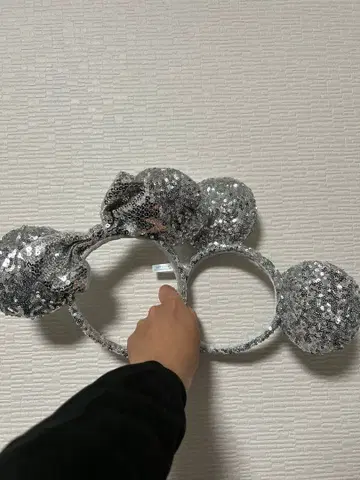 실버 스팽글 미키 귀 머리띠