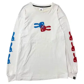 사이즈 XL CUNE 토끼 로고 프린트 긴팔 티셔츠 화이트