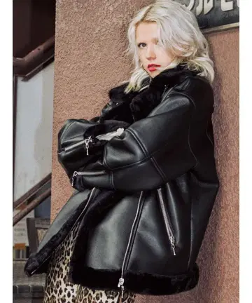 쥬에티 에코 무스탕 라이더 자켓 아우터 블랙