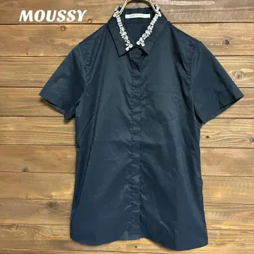 [마우지] MOUSSY 네이비 비즈 옷깃 반팔 셔츠 S
