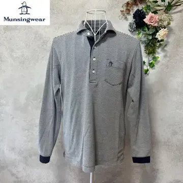 먼싱웨어 긴팔 피케 셔츠 보더 무늬 골프웨어 로고