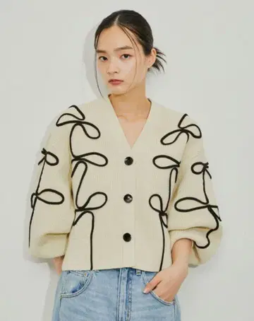 ADAM ET ROPE' FEMME 라인 니트 가디건