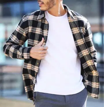 남성용 거의 미사용 roshell (로셸) 1 기모 체크 셔츠