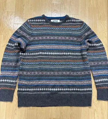 기하학 패턴 니트 스웨터 구제 의류 US 스트라이프 그레이