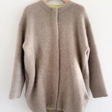 ELENDEEK 라쿤 니트 가디건 베이지/네온 그린