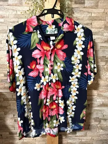 TWO PALMS 알로하 셔츠 M 네이비 플라워
