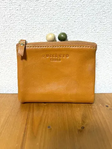 zucchero 즈케로페라토 가마구치 가죽 접이식 지갑 카멜 소가죽