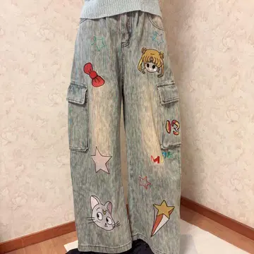 헤이세이 갸루 자수 디자인 와이드 핏 카고 팬츠