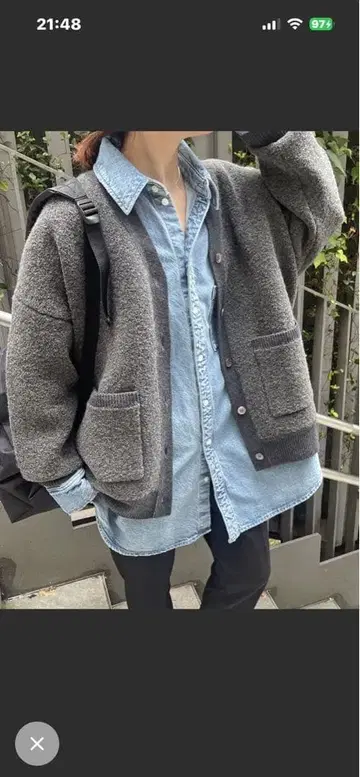 기간 한정 Spick and Span 부클레 더블 페이스 가디건 그레이