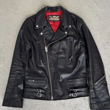 JET LEATHERS 천연 가죽 라이더스 자켓 카우 가죽 블랙 M