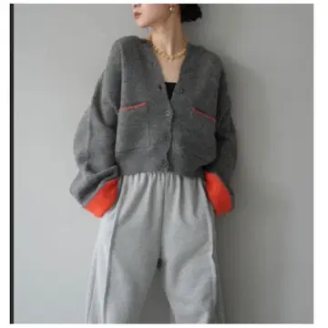 바이컬러 오버 니트 가디건/차콜 lumier 뤼미에