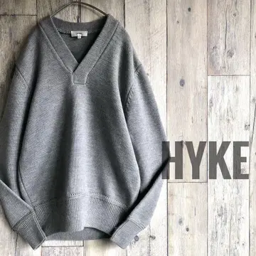 HYKE 하이크 울 니트 스웨터 V넥 그레이 리브 노움코어