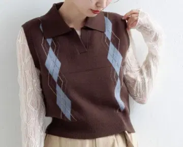 kastane 카라 부착 아가일 니트 베스트