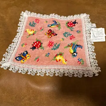 꽃과 나비 자수 핑크 손수건