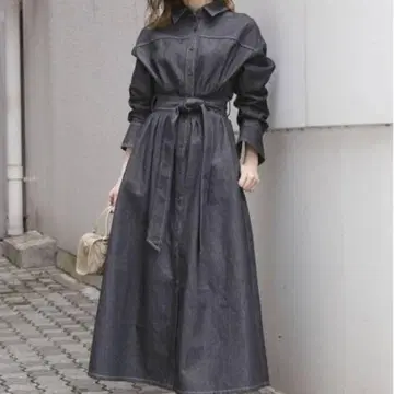 더즐린 데님 원피스 스티치 아트 셔츠 원피스 블랙