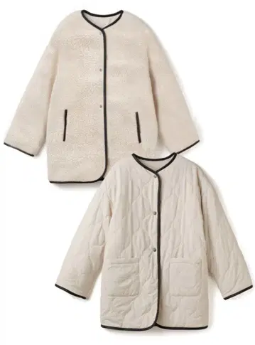 가죽 파이핑 보아 X 퀼팅 리버서블 코트