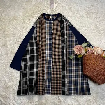 새상품 클라우드나인 튜닉 패치워크 체크 코튼 네이비